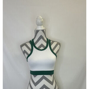 Wilo The Label White w/Green Trim Cropped Sports Bra Top Size Small Bnfts Chrty
